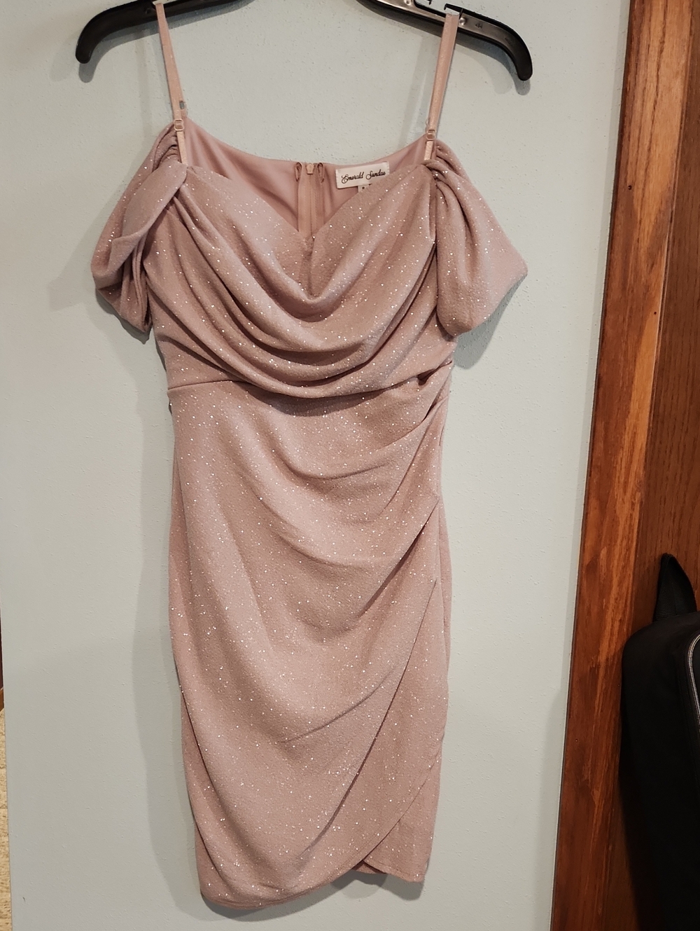 Dusty Pink Sparkle Off-Shoulder Mini Dress